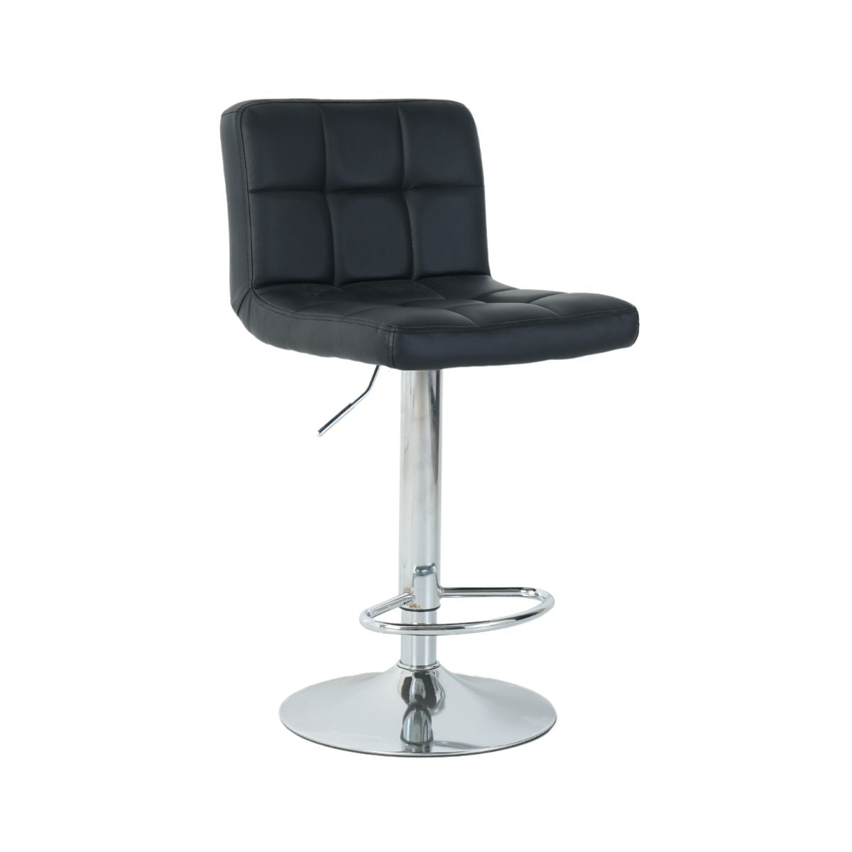 Scaun de bar cu picior metalic reglabil pe inaltime si sezut rotativ din piele artificiala de culoare neagra, 40x40x104 cm A635, 1, hectarul.ro