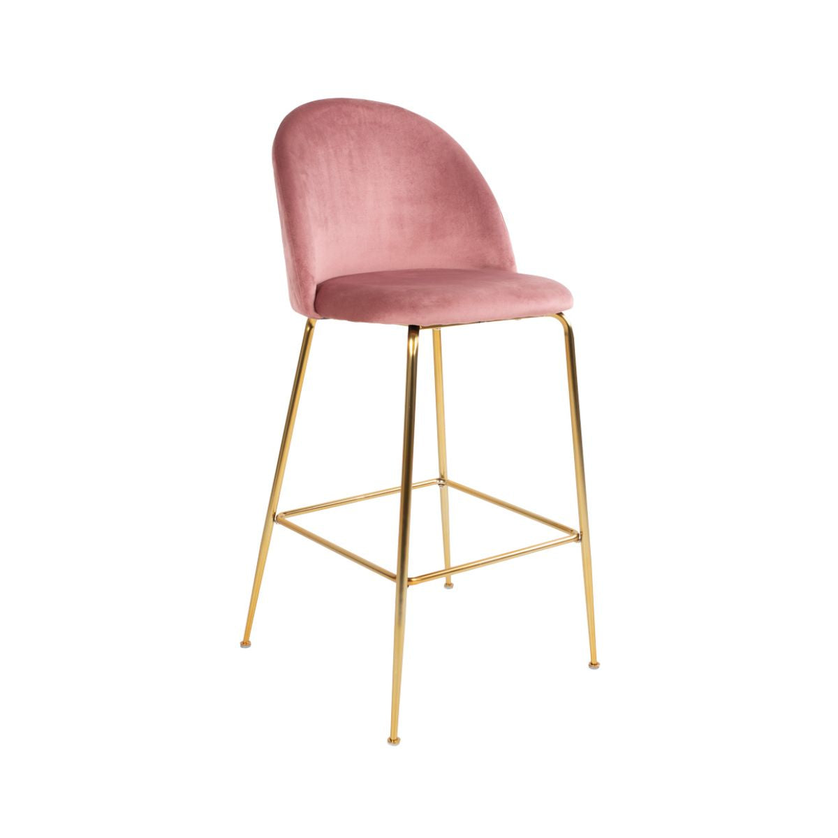 Scaun de bar roz pal/auriu din catifea poliester si otel Lausanne House Nordic, 1, hectarul.ro