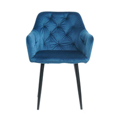 Pachet 3+1 Scaun tip fotoliu living/ dining albastru, tapiserie catifea, cadru metalic, fix, Velvet Old
