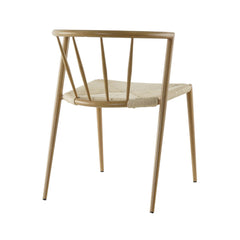 Scaun de dining cu cadru metalic din otel de culoare maro deschis si sezut din poliratan de culoare crem, 50.5x52x72 cm, A665
