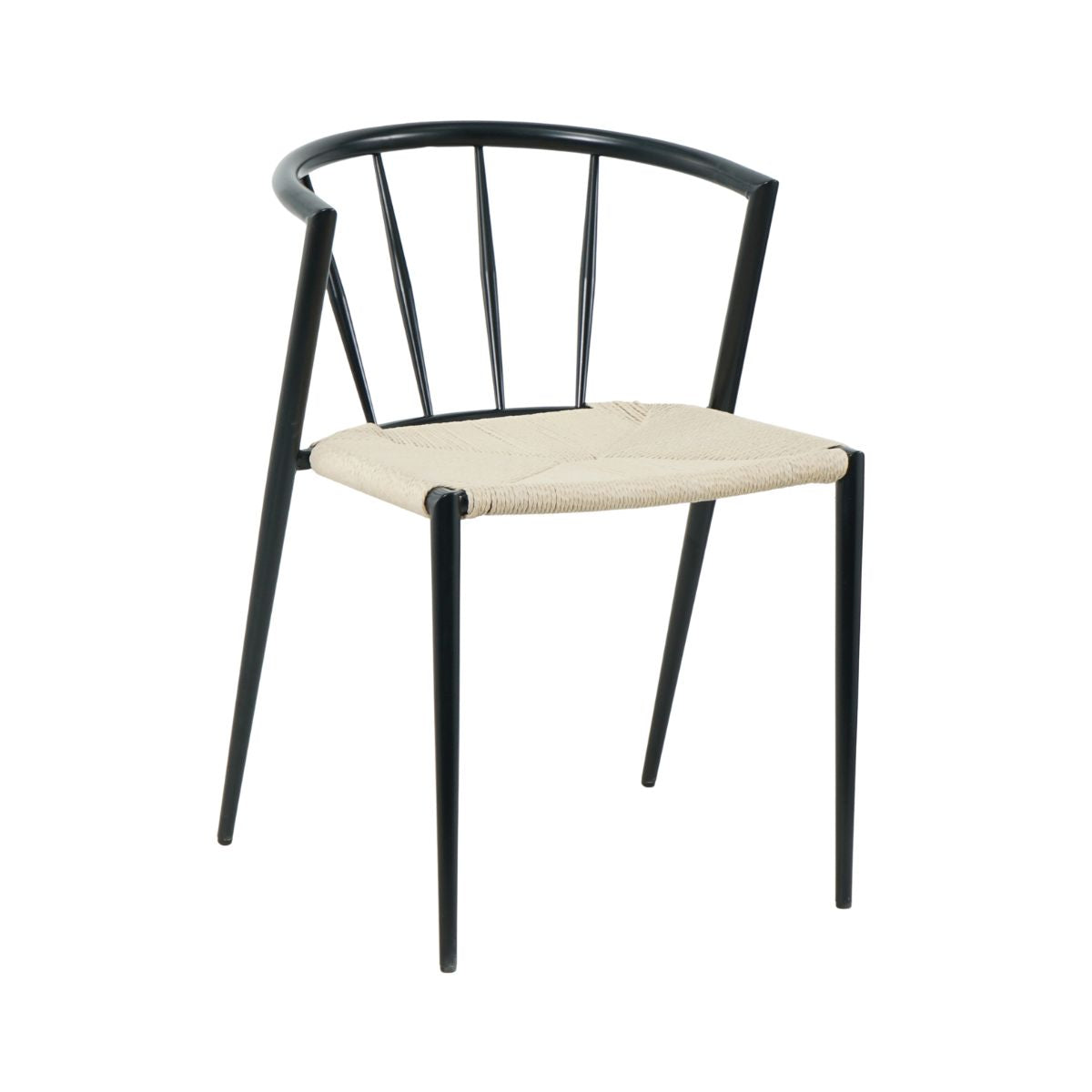 Scaun de dining cu cadru metalic din otel de culoare negru si sezut din poliratan de culoare crem, 50.5x52x72 cm, A665, 1, hectarul.ro