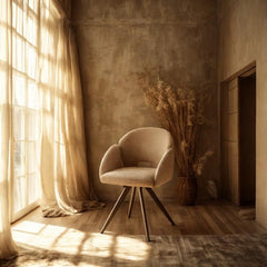 Scaun dining rotativ, bej , tapiserie textil si cadru metalic, 60x84x61 cm Noran DC53