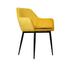 Scaun dining, galben , tapiserie catifea si cadru metalic, fix, 60x84x61 cm