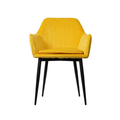Scaun dining, galben , tapiserie catifea si cadru metalic, fix, 60x84x61 cm
