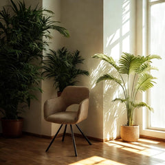 Scaun dining rotativ, taupe, tapiserie textil si cadru metalic, 60x84x61 cm, Aeris