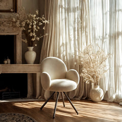 Scaun dining rotativ, crem, tapiserie textil si cadru metalic, 60x84x61 cm Teddy DC71
