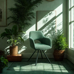 Scaun dining rotativ, verde turcoaz retro, tapiserie textil si cadru metalic, 60x84x61 cm, Aeris