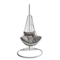 Scaun suspendat, imitatie ratan, tip balansoar, alb/gri, max. 120 kg, Jawa