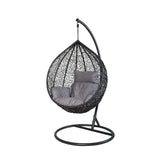 Hectarul - Scaun suspendat tip scoica din ratan, terasa/ balcon, perne gri, cadru otel negru, 105x105x196 cm