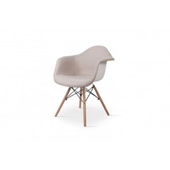 Scaun tapitat cu material textil, cu picioare din lemn si metal, pentru bucatarie / living, 64x45x83cm, Grunberg QZY1005 (bej)