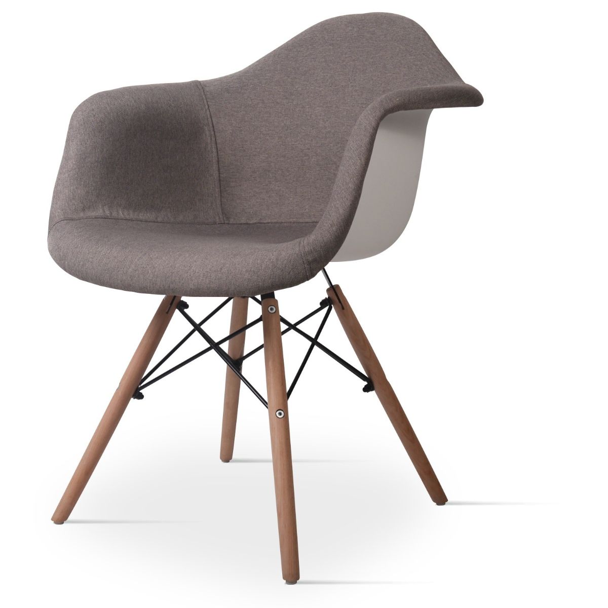 Scaun tapitat cu material textil, cu picioare din lemn si metal, pentru bucatarie / living, 64x45x83cm, Grunberg QZY1005 (maro), 1, hectarul.ro