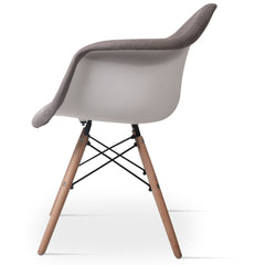 Scaun tapitat cu material textil, cu picioare din lemn si metal, pentru bucatarie / living, 64x45x83cm, Grunberg QZY1005 (maro)