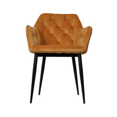 Scaun tip fotoliu, living/ dining, ocru, tapiserie catifea si cadru metalic, fix, 62x58x82 cm