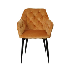 Scaun tip fotoliu, living/ dining, ocru, tapiserie catifea si cadru metalic, fix, 62x58x82 cm
