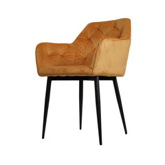 Scaun tip fotoliu, living/ dining, ocru, tapiserie catifea si cadru metalic, fix, 62x58x82 cm