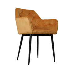 Scaun tip fotoliu, living/ dining, ocru, tapiserie catifea si cadru metalic, fix, 62x58x82 cm