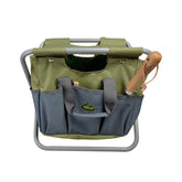 Hectarul - Scaunel gri/verde H 30 cm cu compartimente pentru unelte Esschert Design