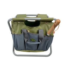 Scaunel gri/verde H 30 cm cu compartimente pentru unelte Esschert Design