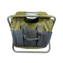 Scaunel gri/verde H 30 cm cu compartimente pentru unelte Esschert Design