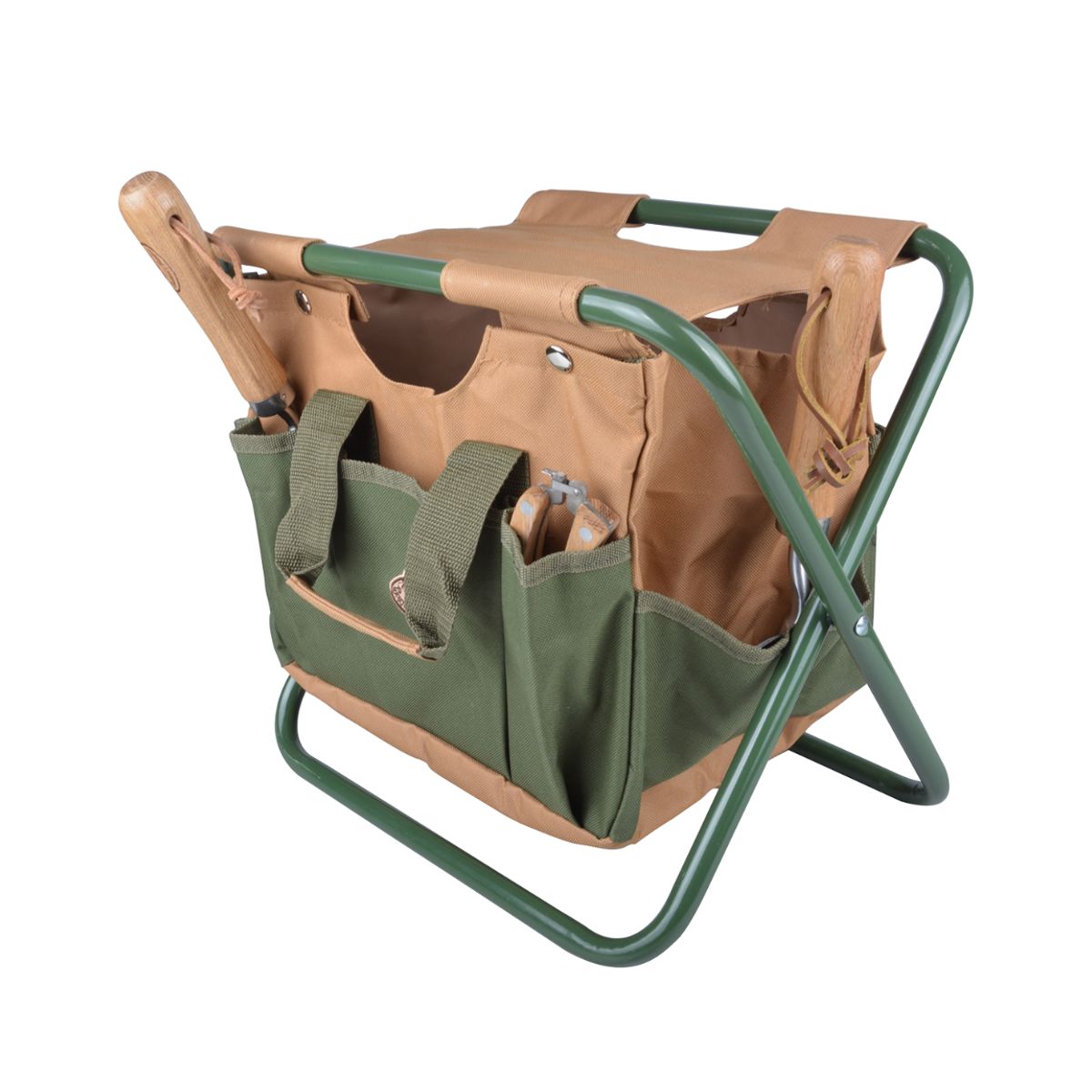 Scaunel verde/maro H 30 cm cu compartimente pentru unelte Esschert Design, 1, hectarul.ro