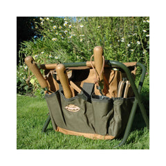 Scaunel verde/maro H 30 cm cu compartimente pentru unelte Esschert Design