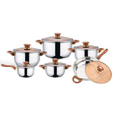 Hectarul - Set 12 piese: 6 vase din inox, compatibile cu plita cu inductie, cu capace din sticla, Grunberg GR15041