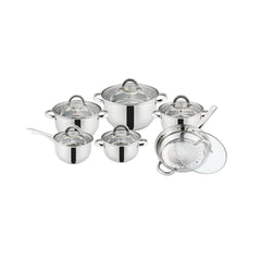 Set 12 piese , 6 vase din inox, compatibile cu plita cu inductie, cu capace din sticla, Grunberg GR2441