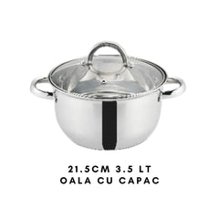 Set 12 piese , 6 vase din inox, compatibile cu plita cu inductie, cu capace din sticla, Grunberg GR2441