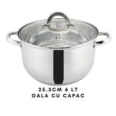 Set 12 piese , 6 vase din inox, compatibile cu plita cu inductie, cu capace din sticla, Grunberg GR2441