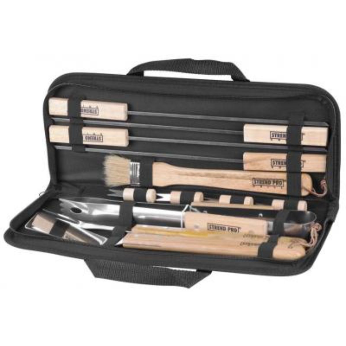 Set 12 ustensile gratar din otel inoxidabil, maner lemn, 1, hectarul.ro