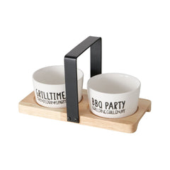 Set 2 boluri mici cu suport din lemn 20 cm Grillhouse Boltze