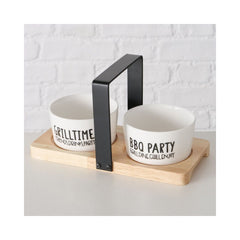 Set 2 boluri mici cu suport din lemn 20 cm Grillhouse Boltze