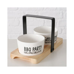 Set 2 boluri mici cu suport din lemn 20 cm Grillhouse Boltze