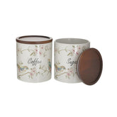 Hectarul - Set 2 Borcane cafea si zahar , din portelan,u capace de lemn , model floral, Φ11x13 cm
