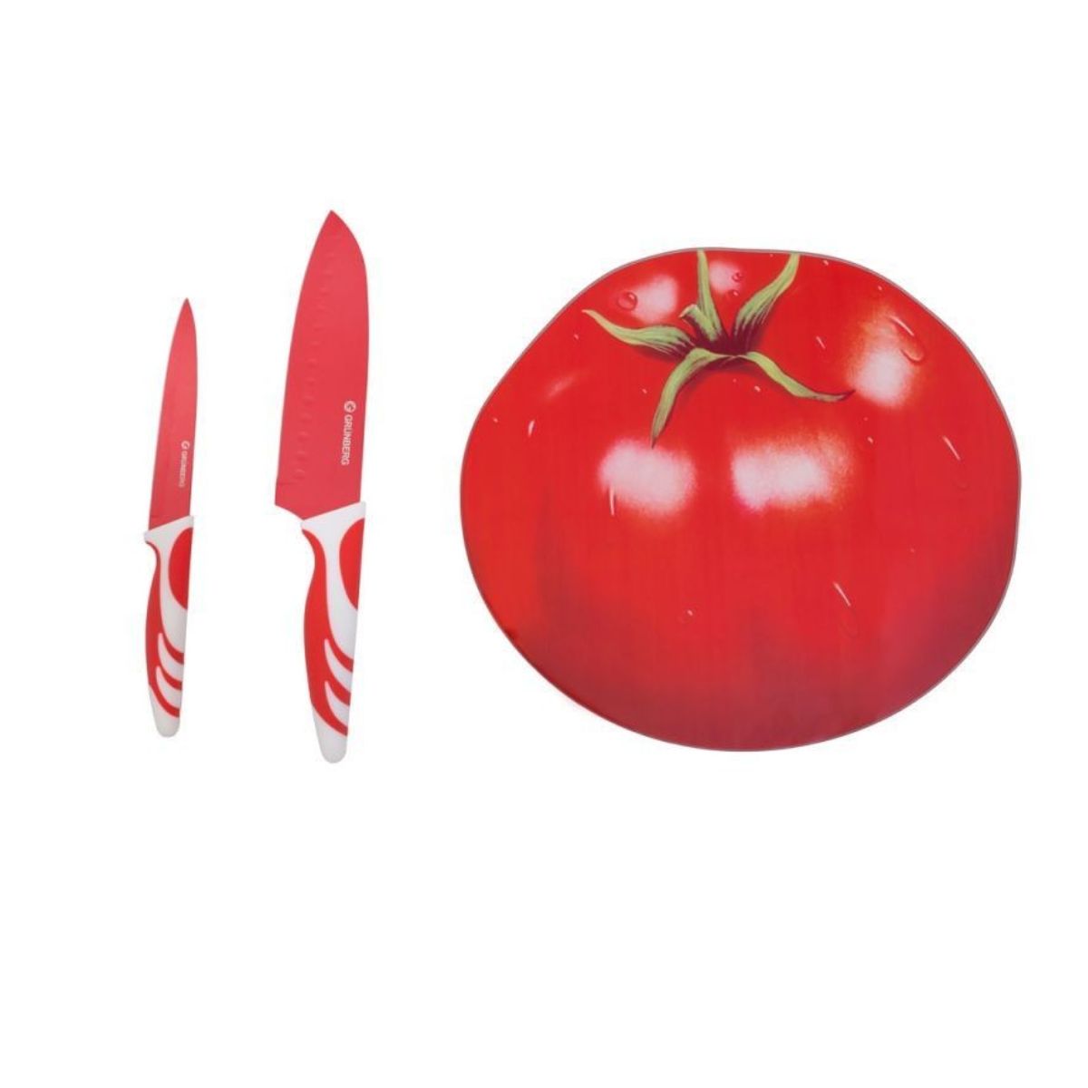 Set 2 cutite si tocator din sticla (forma de rosie) GR135, 1, hectarul.ro