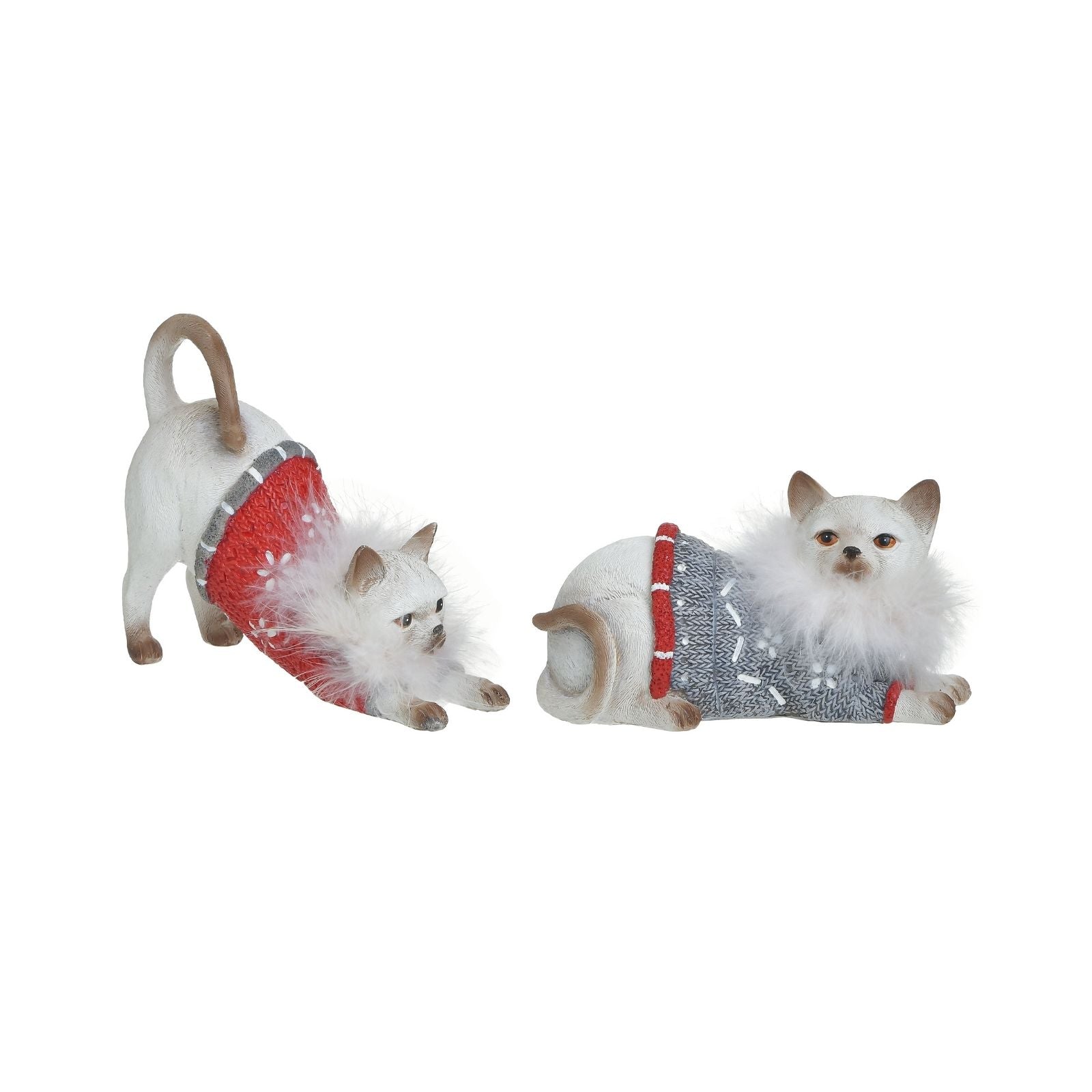 Set 2 decoratiuni Craciun albe din polirasina Cats 17 cm Inart, 1, hectarul.ro