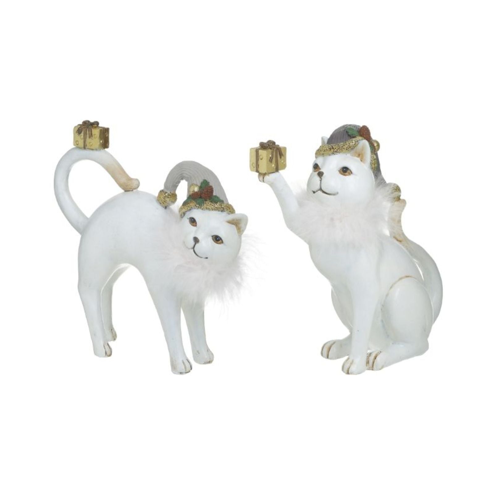 Set 2 decoratiuni Craciun albe din polirasina Cats 20 cm Inart, 1, hectarul.ro