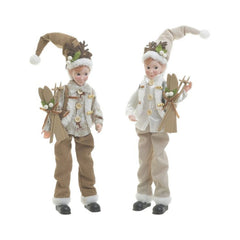 Set 2 decoratiuni Craciun crem/maro din textil Hanging Elf 46 cm Inart