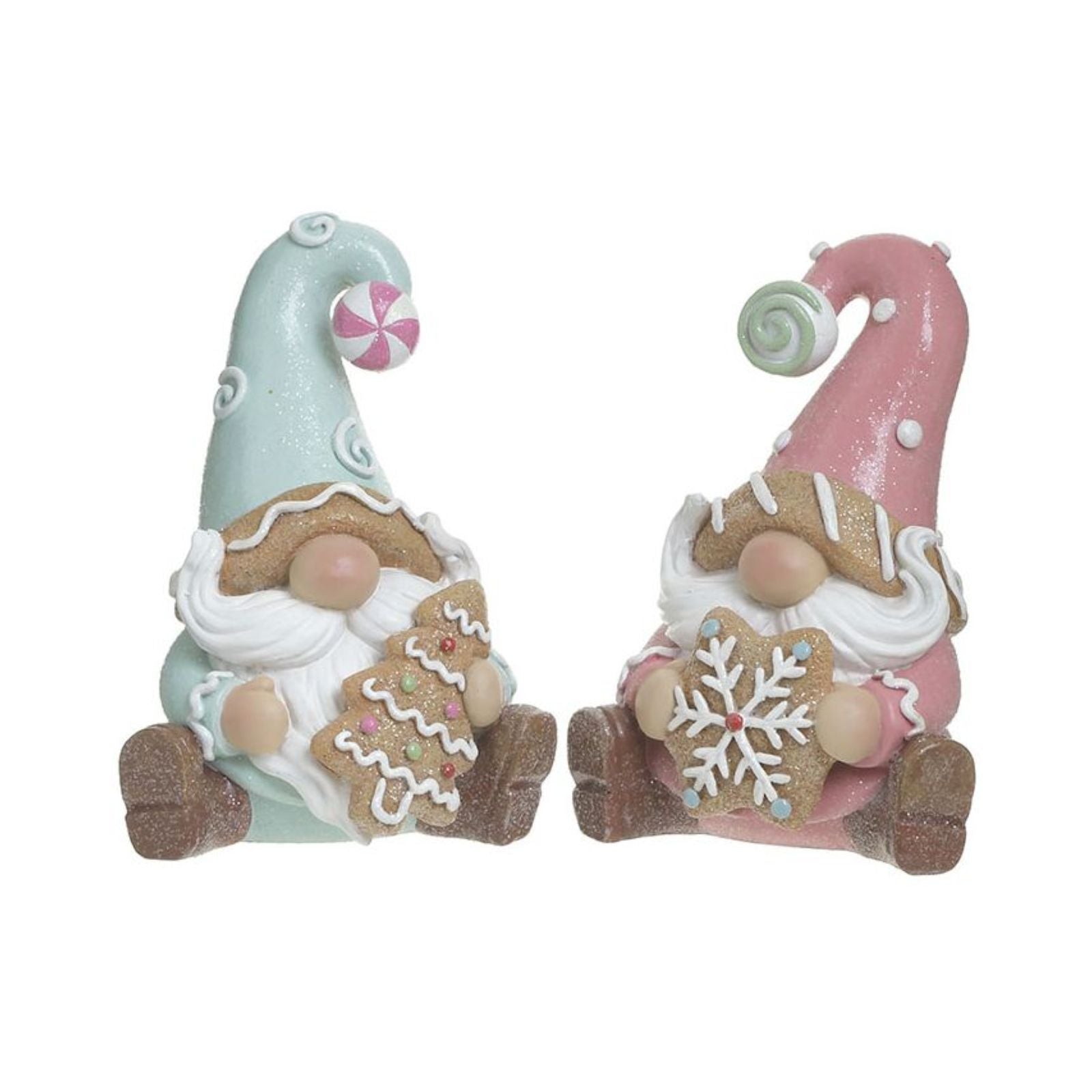 Set 2 decoratiuni Craciun roz si bleu din polirasina Santa 20 cm Inart, 1, hectarul.ro