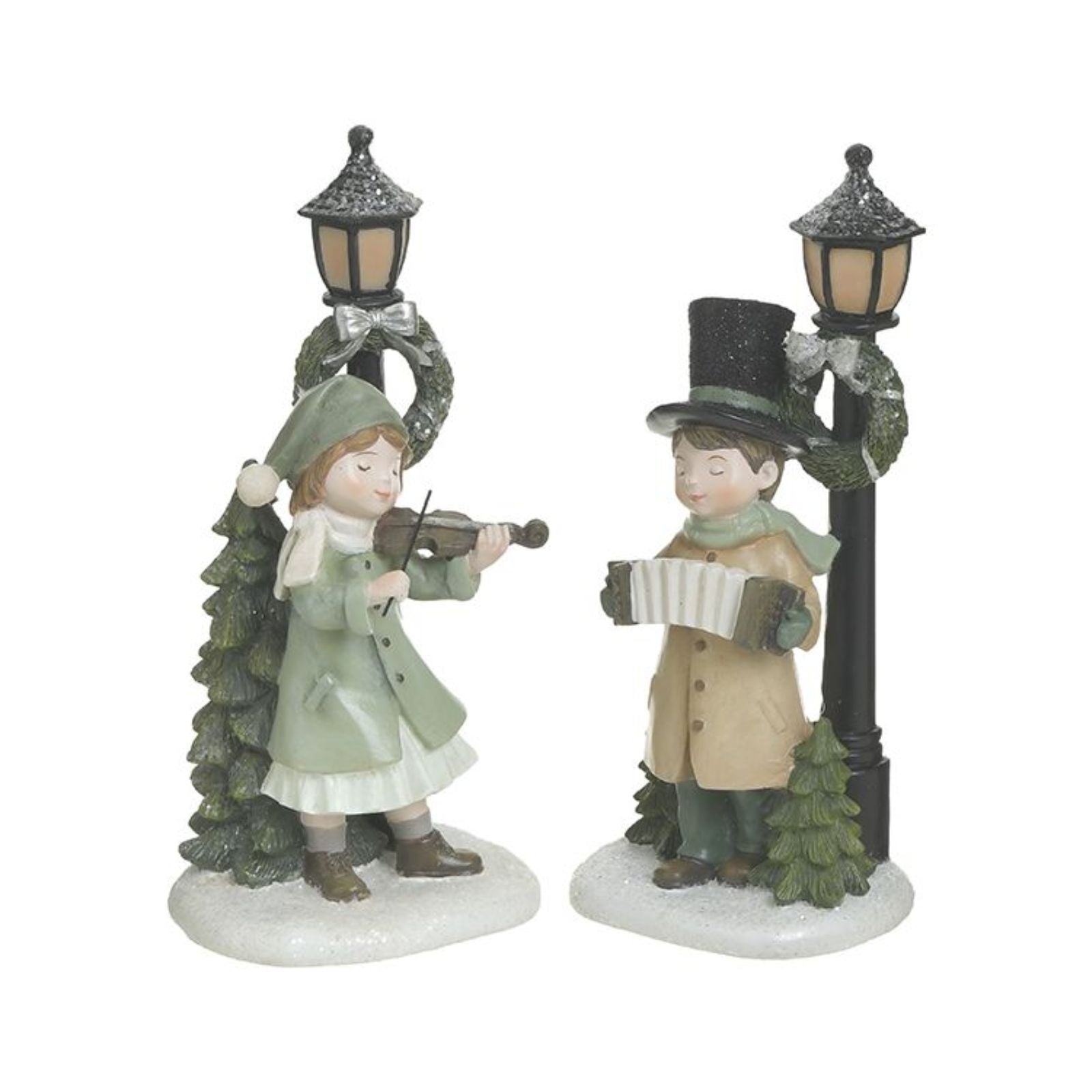 Set 2 decoratiuni Craciun verzi din polirasina Boy/Girl 20 cm Inart, 1, hectarul.ro