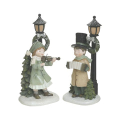 Set 2 decoratiuni Craciun verzi din polirasina Boy/Girl 20 cm Inart