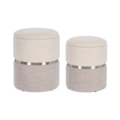 Set 2 pouf-uri gri din tesatura poliester si MDF, Ø 31.5/36, Radinka Bizzotto