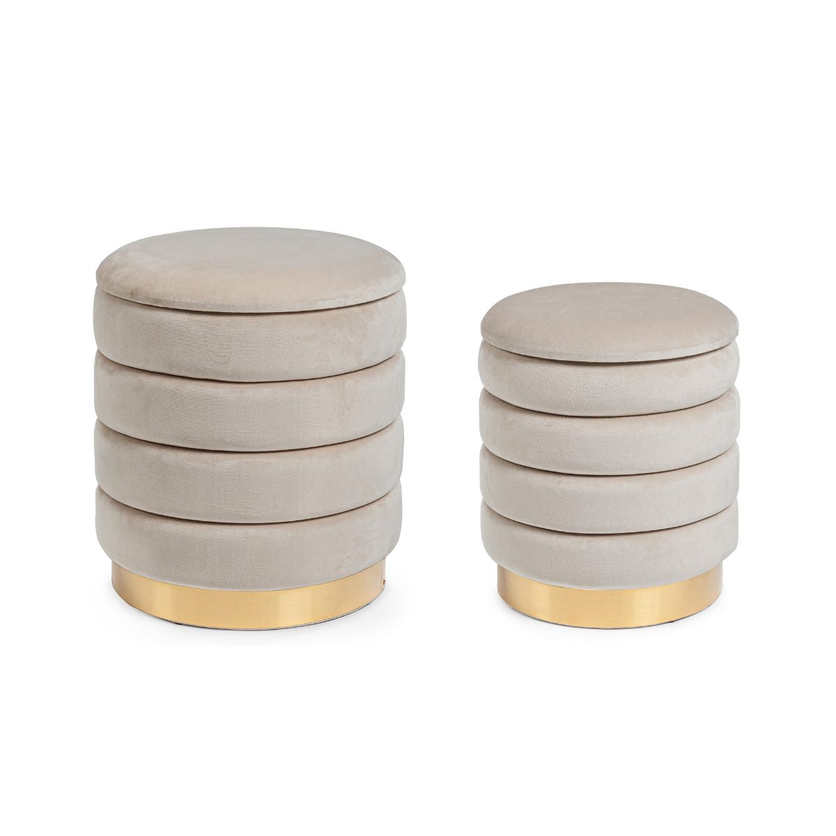 Set 2 pouf-uri bej/auriu din catifea poliester si otel Ø36/40 cm Darina Bizzotto, 1, hectarul.ro