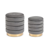Hectarul - Set 2 pouf-uri gri/auriu din catifea poliester si otel Ø36/40 cm Darina Bizzotto