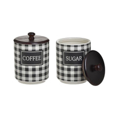 Set 2 recipiente de depozitare cafea / zahar din portelan Checker 900cc Φ11Χ16 Inart