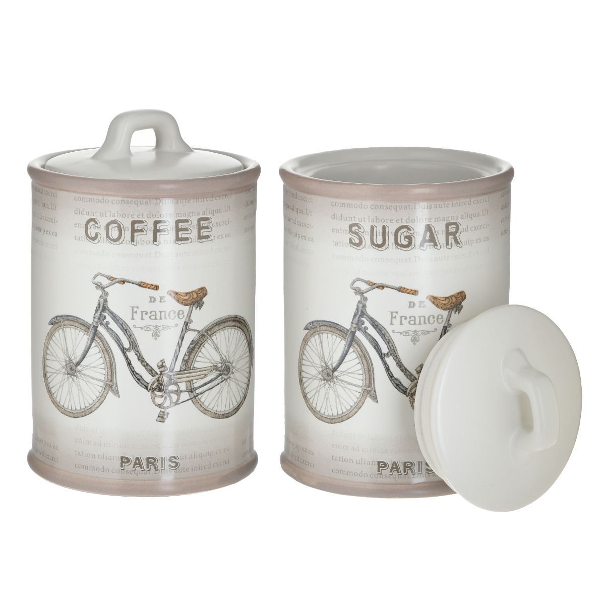 Set 2 recipiente din portelan de depozitare cafea/ zahar cu capac, 10x10x17 cm, 1, hectarul.ro