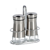 Hectarul - Set 2 recipiente pentru sare si piper, cu suport, argintiu, din sticla si inox, 110 ml, Salt/Pepper Shaker Zeller