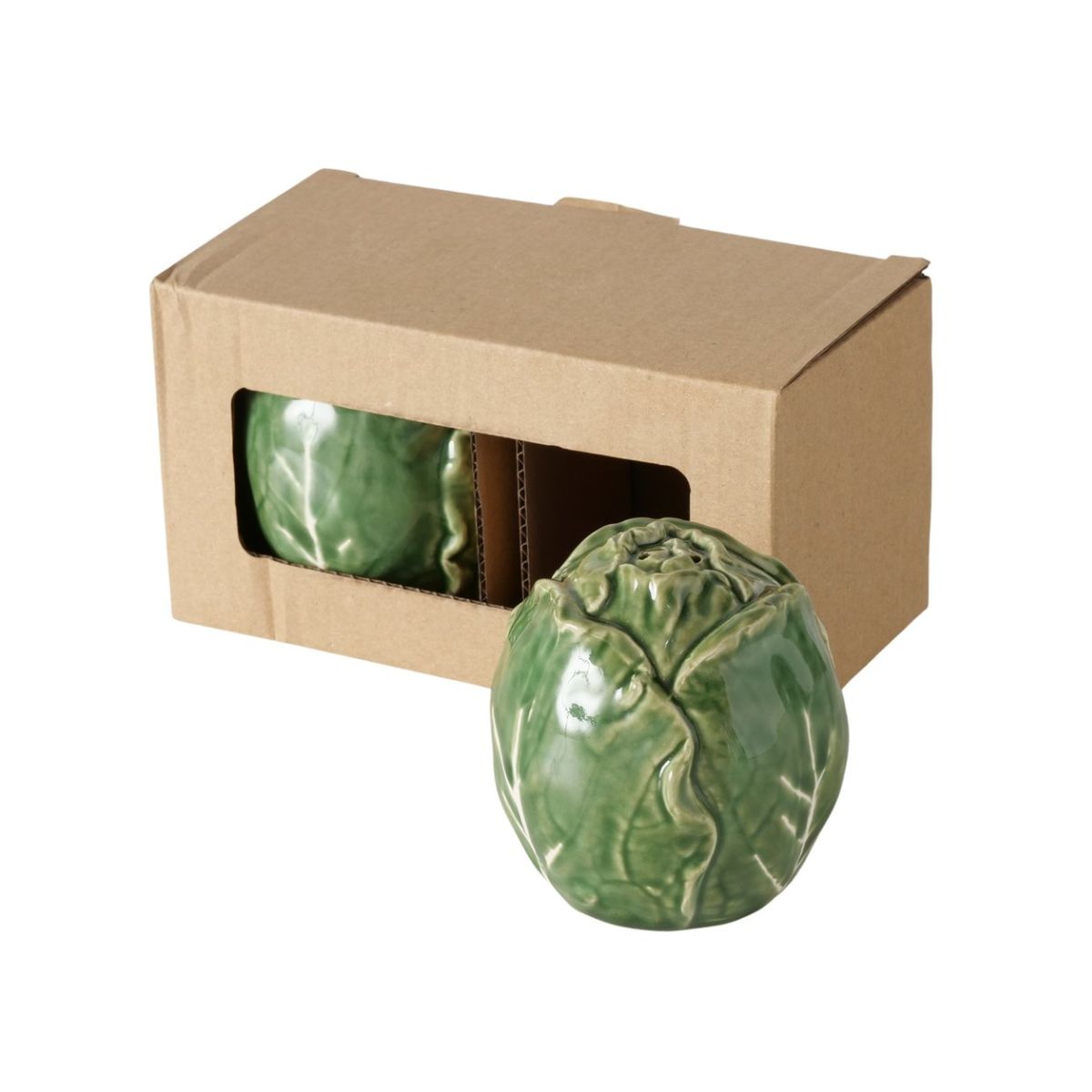 Set 2 recipiente pentru sare si piper, verzi, din ceramica, 135 ml, Salt/Pepper Shaker Cabbage Boltze, 1, hectarul.ro