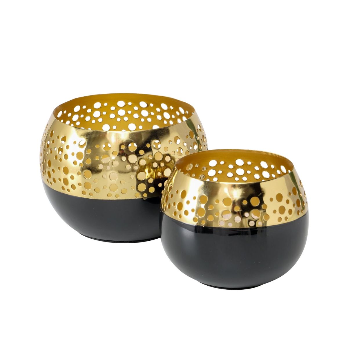 Set 2 suporturi de lumanari Ø15/13 cm auriu/negru din fier emailat Malva Boltze, 1, hectarul.ro