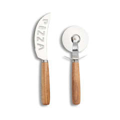 Set de 2 ustensile pentru pizza, din lemn si inox, Pizza Cutting Zeller